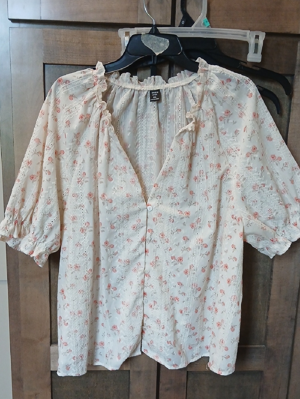 SHEIN Cream Blouse with Pink Floral Print